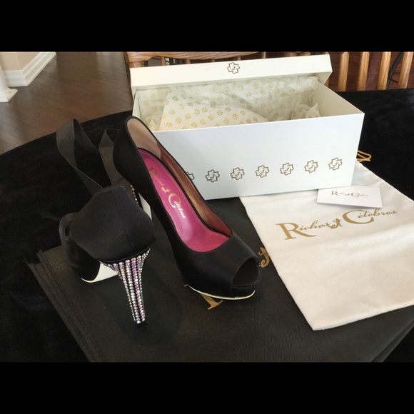NEW - Black Satin & Crystal Heels (Size 7)